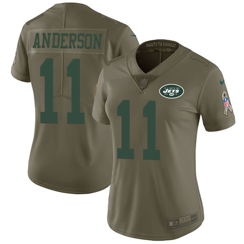 Nike Jets #11 Robby Anderson Olive Women's Stitched NFL Limited Salute to Service Jersey - Click Image to Close
